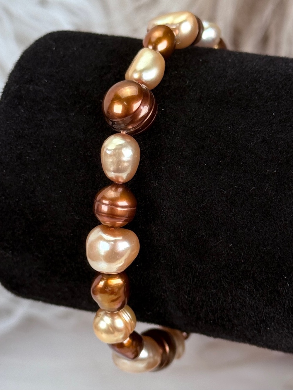 Elegant Brown Champagne Freshwater Pearl Stretch Bracelet